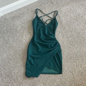 Windsor Mini Dress with Open Back Detailing - Emerald Green
